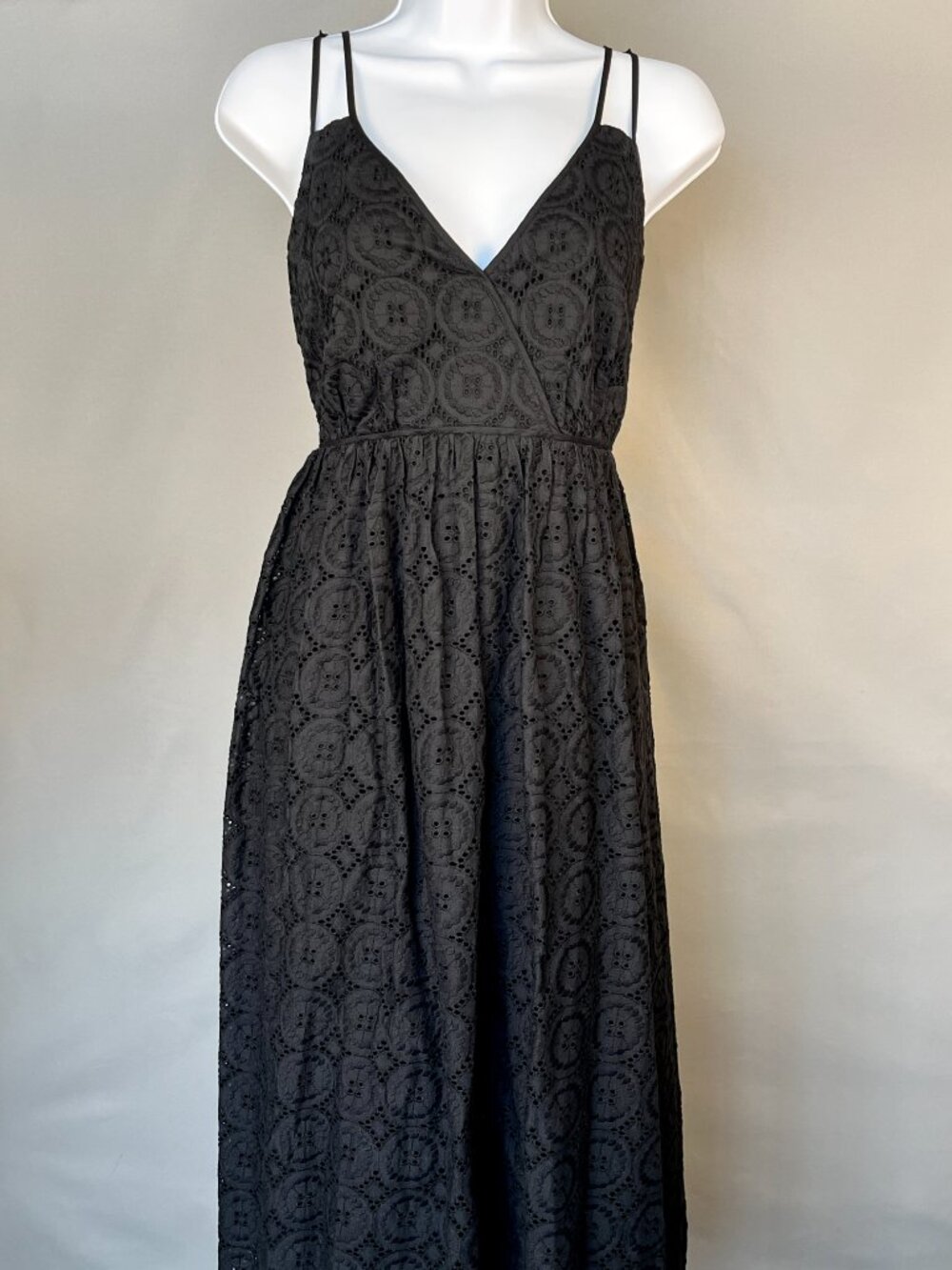 J. Crew Eyelet Midi Dress Sleeveless Black 100% Cotton with Pockets Size 6 - Picture 2 of 8